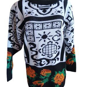 Vintage Wome's Medium Sweater Ugly 1980's Looking Good USA Padded Shoulder Prep